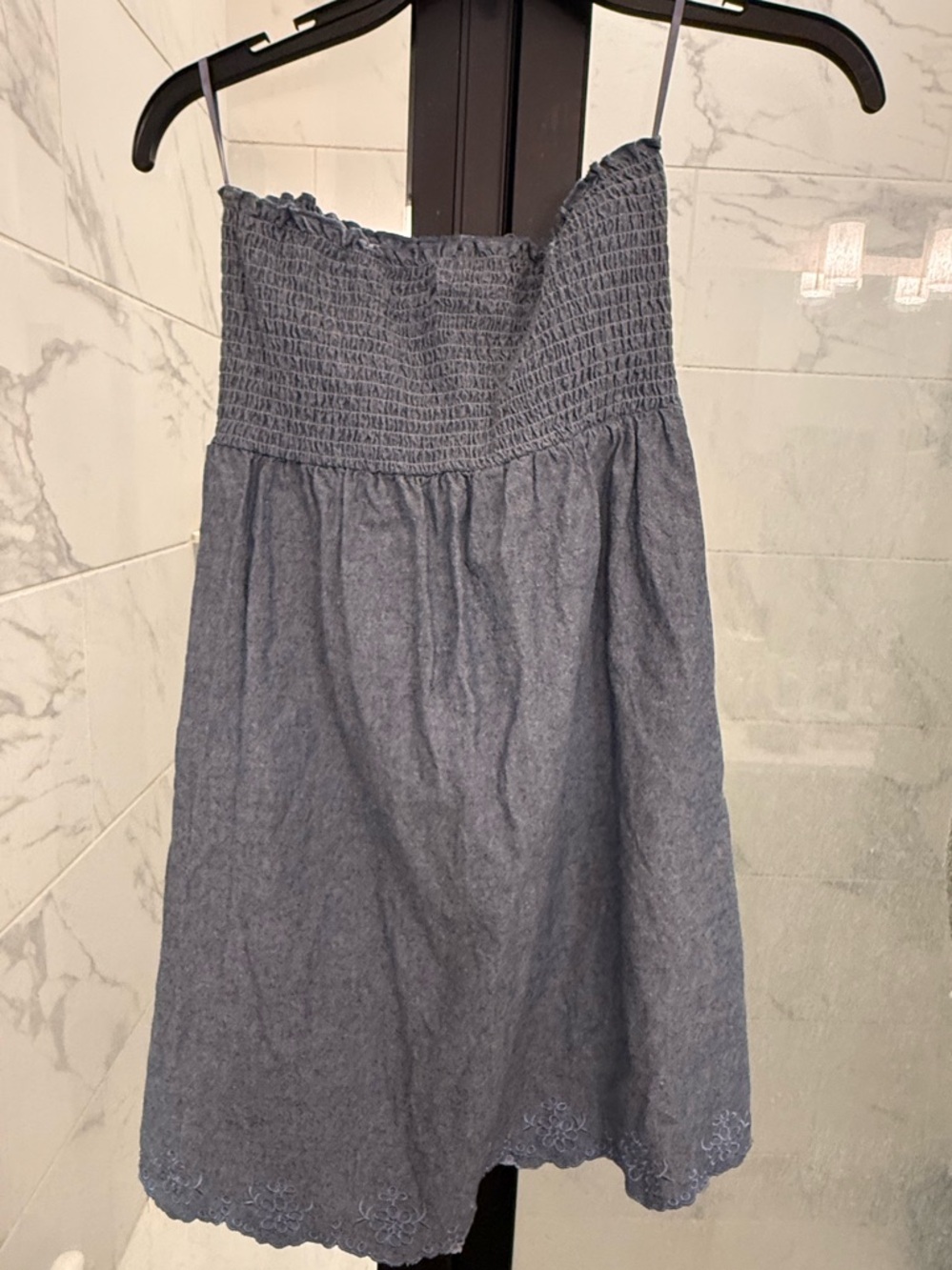 INC International Concepts Blue Chambray Smocked Mini Skirt